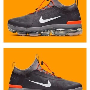 Nike Air VaporMax Flyknit Black and Orange Sneakers 8.5